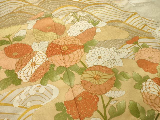 平和屋着物●豪華色留袖　駒刺繍　立波花文　正絹　逸品　AABH7100ck