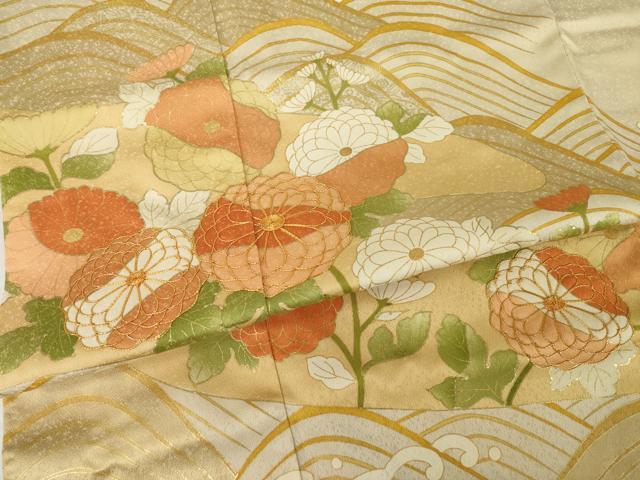 平和屋着物●豪華色留袖　駒刺繍　立波花文　正絹　逸品　AABH7100ck