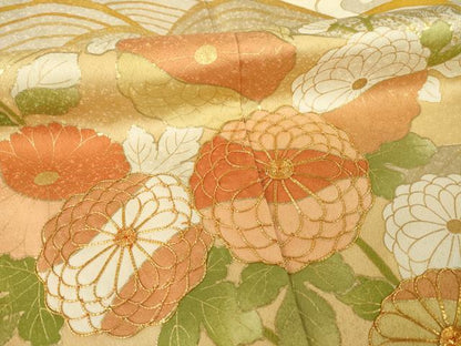 平和屋着物●豪華色留袖　駒刺繍　立波花文　正絹　逸品　AABH7100ck