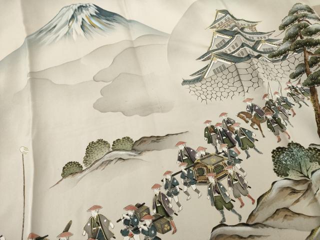 平和屋着物●男性　長襦袢　無双仕立て　手描き　人物風景文　金彩　正絹　逸品　AABH7103ck