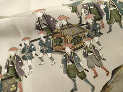 平和屋着物●男性　長襦袢　無双仕立て　手描き　人物風景文　金彩　正絹　逸品　AABH7103ck