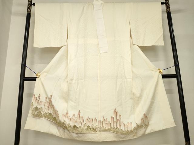 平和屋着物●長襦袢　袷　手描き　風景文　正絹　逸品　AABH7104ck 平和屋着物○長襦袢 袷 手描き 風景文 正絹 逸品 AABH7104ck