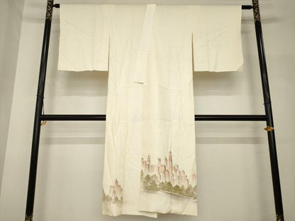 平和屋着物●長襦袢　袷　手描き　風景文　正絹　逸品　AABH7104ck