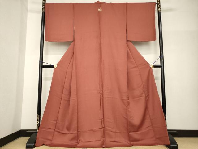 平和屋着物●上質な色無地　蔦草地紋　紅鳶色　ロング丈　正絹　逸品　AABH7113ck 平和屋着物○上質な色無地 蔦草地紋 紅鳶色 ロング丈 正絹