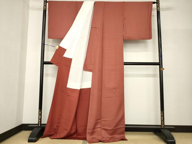平和屋着物●上質な色無地　蔦草地紋　紅鳶色　ロング丈　正絹　逸品　AABH7113ck 平和屋着物○上質な色無地 蔦草地紋 紅鳶色 ロング丈 正絹