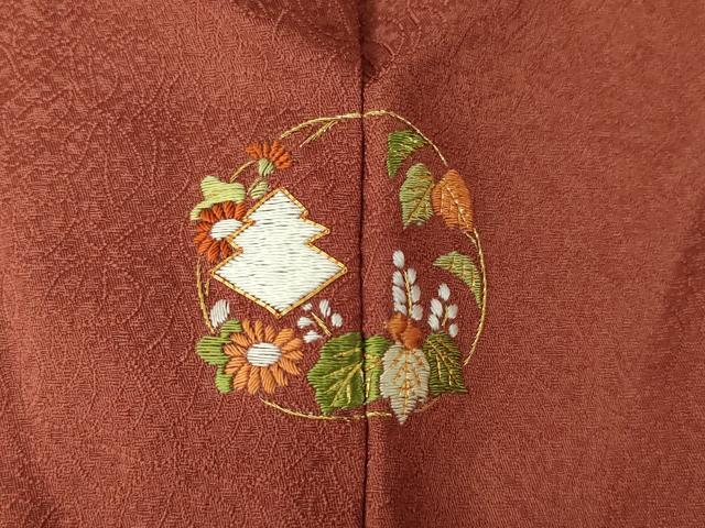 平和屋着物●上質な色無地　蔦草地紋　紅鳶色　ロング丈　正絹　逸品　AABH7113ck 平和屋着物○上質な色無地 蔦草地紋 紅鳶色 ロング丈 正絹