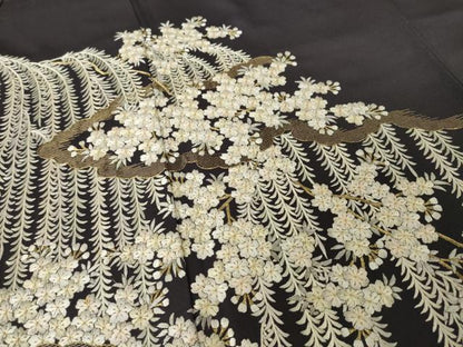 平和屋着物●訪問着　総刺繍　流水枝垂れ桜文　金糸　正絹　逸品　AABH7114ck