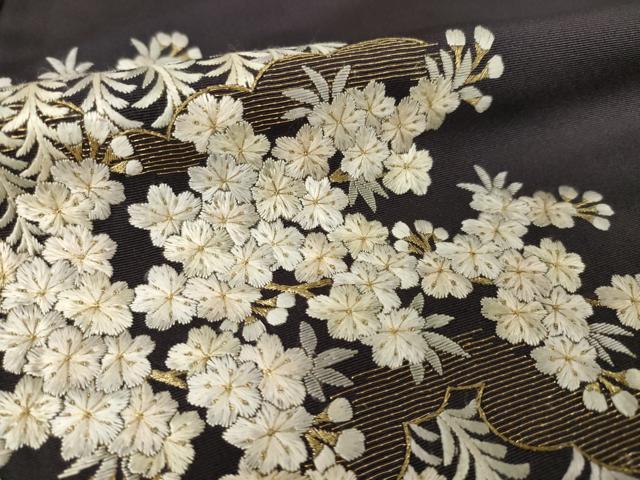 平和屋着物○訪問着 総刺繍 流水枝垂れ桜文 金糸 正絹 逸品 AABH7114ck
