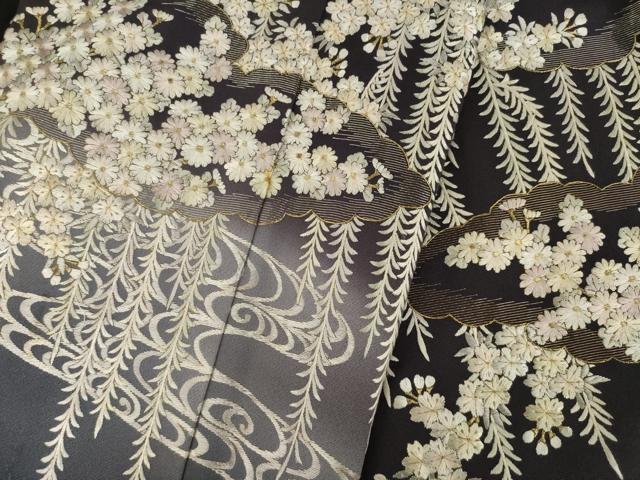 平和屋着物●訪問着　総刺繍　流水枝垂れ桜文　金糸　正絹　逸品　AABH7114ck 平和屋着物○訪問着 総刺繍 流水枝垂れ桜文 金糸 正絹 逸品 AABH7114ck