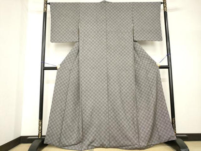 平和屋着物●江戸小紋　市松鮫小紋柄　黒地　正絹　逸品　AABH7116ck
