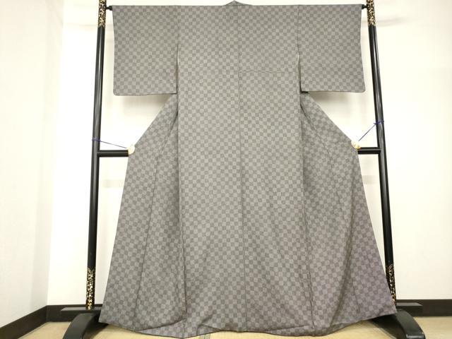 平和屋着物●江戸小紋　市松鮫小紋柄　黒地　正絹　逸品　AABH7116ck