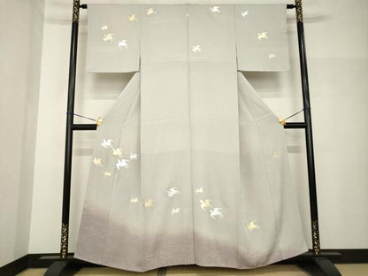 平和屋着物●岩井半四郎　歌舞伎役者 日本舞踊家　訪問着　飛鳥文　暈し染め　金銀彩　正絹　逸品　AABH7117ck