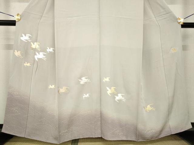 平和屋着物●岩井半四郎　歌舞伎役者 日本舞踊家　訪問着　飛鳥文　暈し染め　金銀彩　正絹　逸品　AABH7117ck