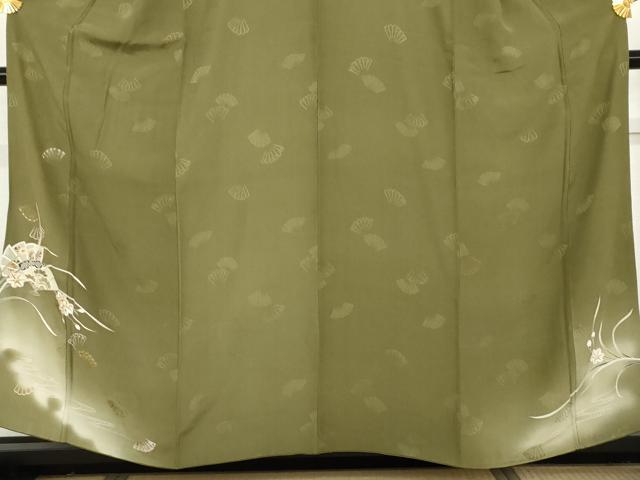 平和屋着物●アンティーク　大正ロマン　色留袖　駒刺繍　流水扇面花文　暈し染め　金銀糸　正絹　逸品　AABH7122cs