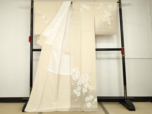 平和屋着物●訪問着　手描き　胡蝶蘭　暈し染め　ロング丈　正絹　逸品　AABH7126cs