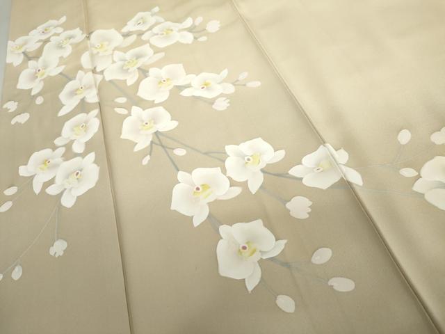 平和屋着物●訪問着　手描き　胡蝶蘭　暈し染め　ロング丈　正絹　逸品　AABH7126cs