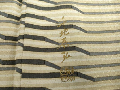 平和屋着物●世界的友禅作家　千地泰弘　花織　小紋　変わり横段文　金彩　正絹　逸品　AABH7130cs