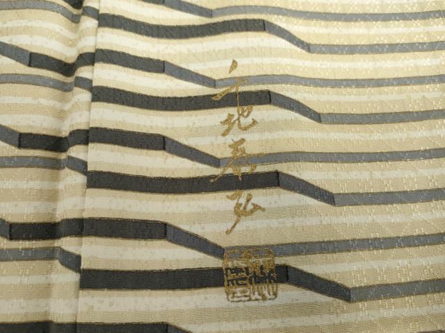 平和屋着物●世界的友禅作家　千地泰弘　花織　小紋　変わり横段文　金彩　正絹　逸品　AABH7130cs
