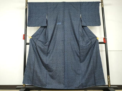 平和屋着物●本場大島紬　割り込み絣　菱格子　正絹　逸品　AABH7136cs
