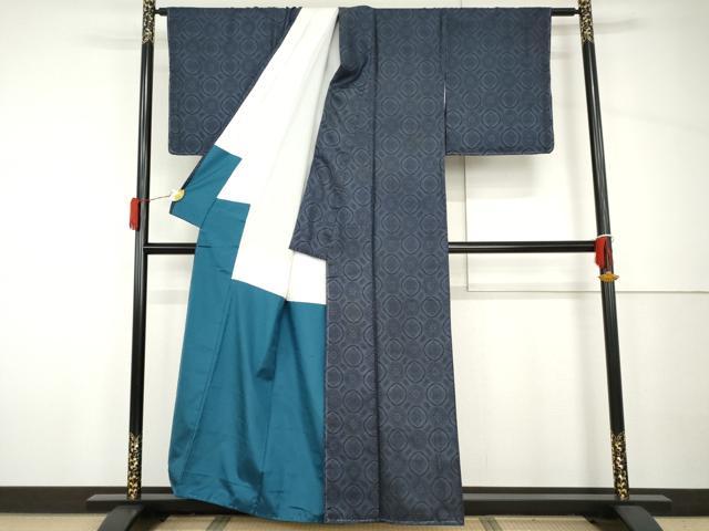 平和屋着物●本場大島紬　割り込み絣　菱格子　正絹　逸品　AABH7136cs