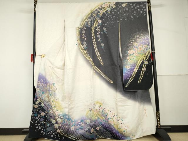 平和屋着物●巧芸師　福田秋吉　振袖　絞り　辻が花　暈し染め　金彩　金通し地　正絹　逸品　AABH7140cs