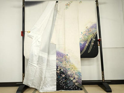 平和屋着物●巧芸師　福田秋吉　振袖　絞り　辻が花　暈し染め　金彩　金通し地　正絹　逸品　AABH7140cs