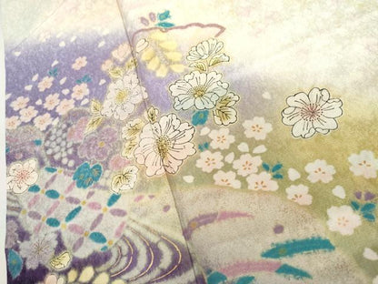 平和屋着物●巧芸師　福田秋吉　振袖　絞り　辻が花　暈し染め　金彩　金通し地　正絹　逸品　AABH7140cs