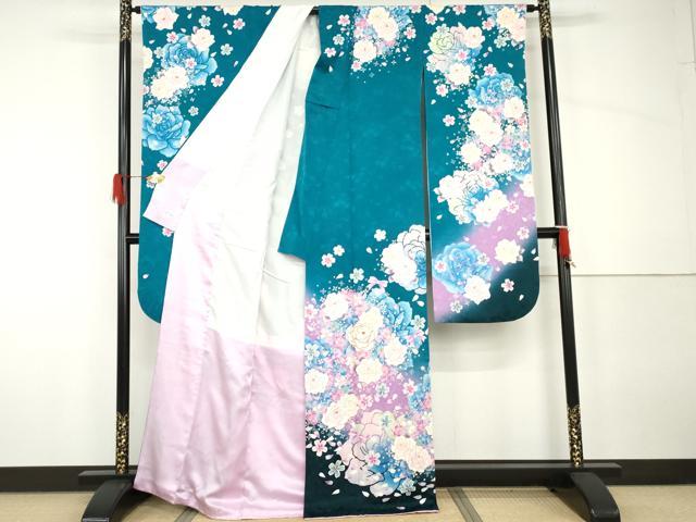 平和屋着物●豪華振袖　刺繍　草花文　薔薇　暈し染め　金彩　正絹　逸品　AABH7143cs