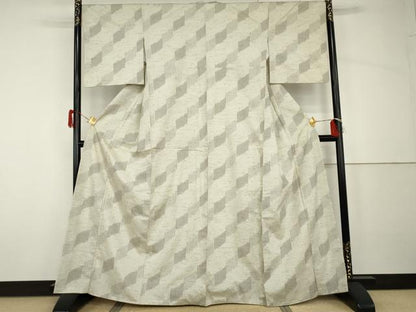 平和屋着物●ぜんまい紬　変わり斜縞　正絹　逸品　AABH7144cs