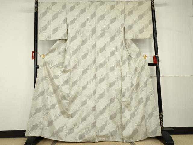 平和屋着物●ぜんまい紬　変わり斜縞　正絹　逸品　AABH7144cs
