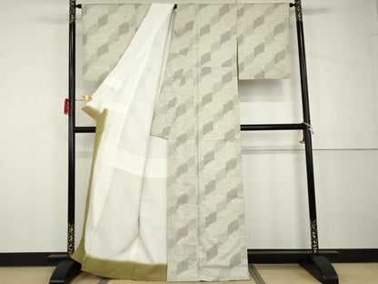 平和屋着物●ぜんまい紬　変わり斜縞　正絹　逸品　AABH7144cs