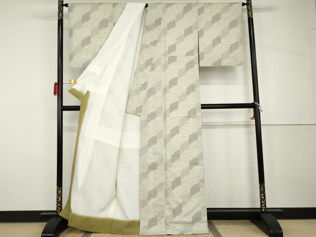 平和屋着物●ぜんまい紬　変わり斜縞　正絹　逸品　AABH7144cs