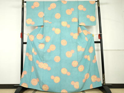平和屋着物●江戸小紋　鮫小紋柄　鳳凰花絵皿文　正絹　逸品　AABH7145cs
