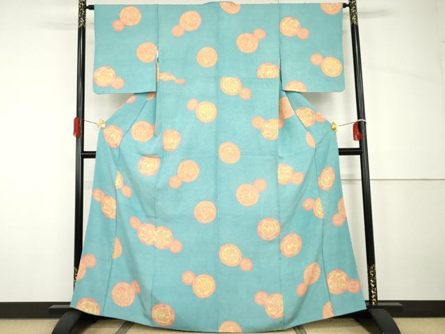 平和屋着物●江戸小紋　鮫小紋柄　鳳凰花絵皿文　正絹　逸品　AABH7145cs