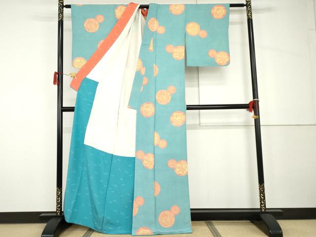 平和屋着物●江戸小紋　鮫小紋柄　鳳凰花絵皿文　正絹　逸品　AABH7145cs