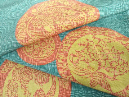 平和屋着物●江戸小紋　鮫小紋柄　鳳凰花絵皿文　正絹　逸品　AABH7145cs