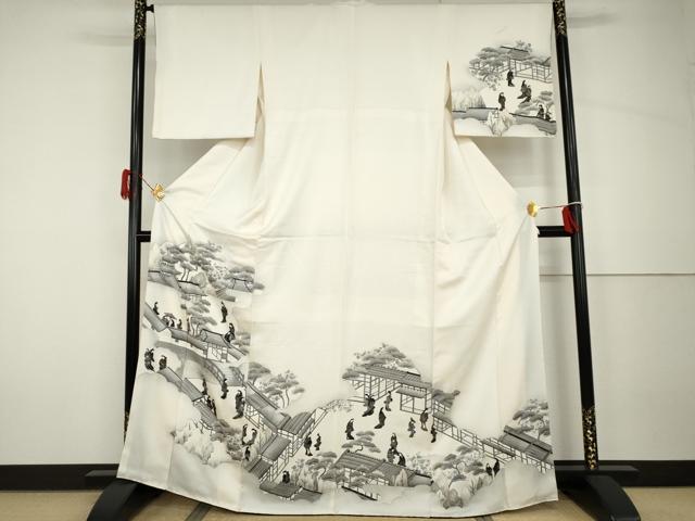 平和屋着物●訪問着　女人人物風景文　暈し染め　金彩　正絹　逸品　AABH7147cs