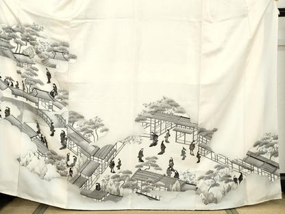 平和屋着物●訪問着　女人人物風景文　暈し染め　金彩　正絹　逸品　AABH7147cs