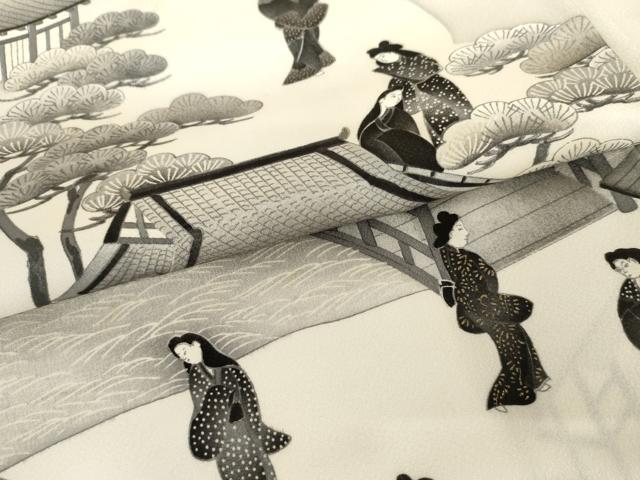 平和屋着物●訪問着　女人人物風景文　暈し染め　金彩　正絹　逸品　AABH7147cs