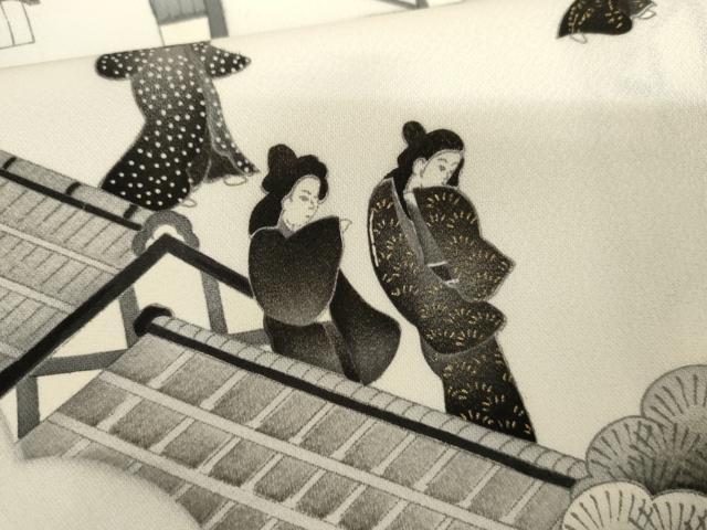 平和屋着物●訪問着　女人人物風景文　暈し染め　金彩　正絹　逸品　AABH7147cs