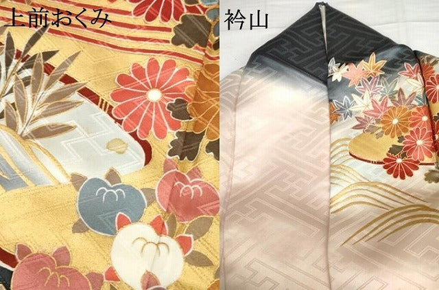 平和屋着物●豪華振袖　駒刺繍　渡り橋風景草花文　暈し染め　金彩　正絹　逸品　AABH7155cs