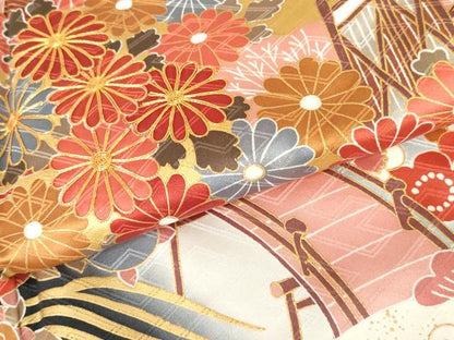 平和屋着物●豪華振袖　駒刺繍　渡り橋風景草花文　暈し染め　金彩　正絹　逸品　AABH7155cs