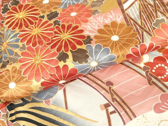 平和屋着物●豪華振袖　駒刺繍　渡り橋風景草花文　暈し染め　金彩　正絹　逸品　AABH7155cs