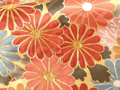 平和屋着物●豪華振袖　駒刺繍　渡り橋風景草花文　暈し染め　金彩　正絹　逸品　AABH7155cs