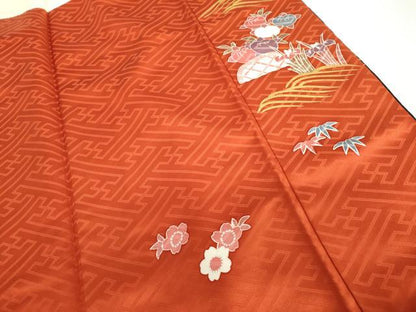 平和屋着物●豪華振袖　駒刺繍　渡り橋風景草花文　暈し染め　金彩　正絹　逸品　AABH7155cs