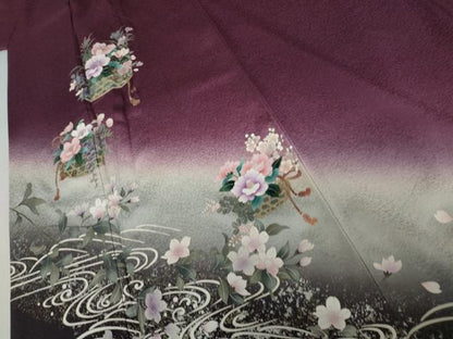 平和屋着物●訪問着　流水花篭文　暈し染め　銀彩　さが美扱い　正絹　逸品　AABH7156cs