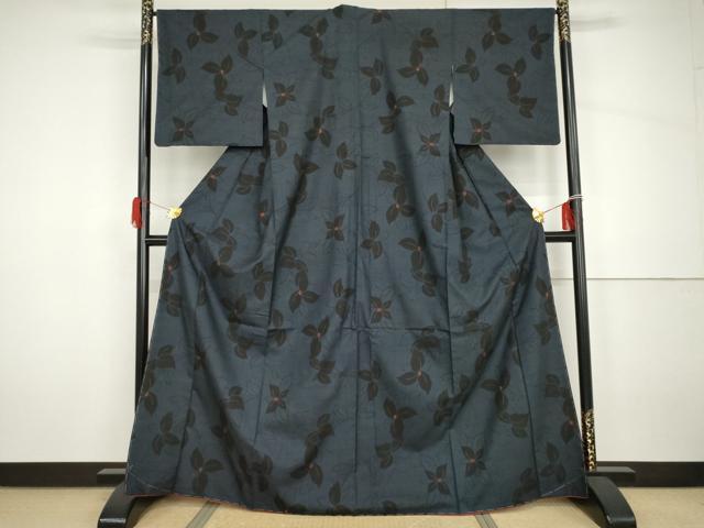 平和屋着物●本場大島紬　一元絣　枝葉文　正絹　逸品　未使用　AABH7157cs