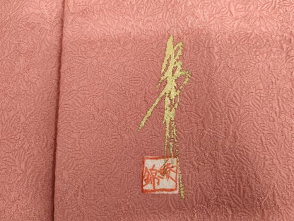 平和屋着物●上質な色無地　作家物　綾錦　枝葉地紋　薄紅色　正絹　逸品　AABH7159cs