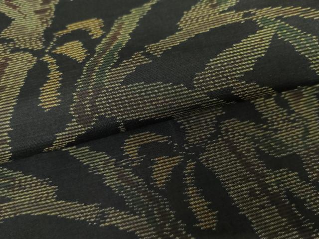 平和屋着物●本場大島紬　笹竹文　黒地　正絹　逸品　AABH7162cs