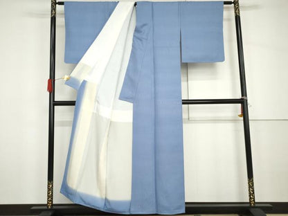 平和屋着物●上質な色無地　流水地紋　青藤色　正絹　逸品　AABH7163cs